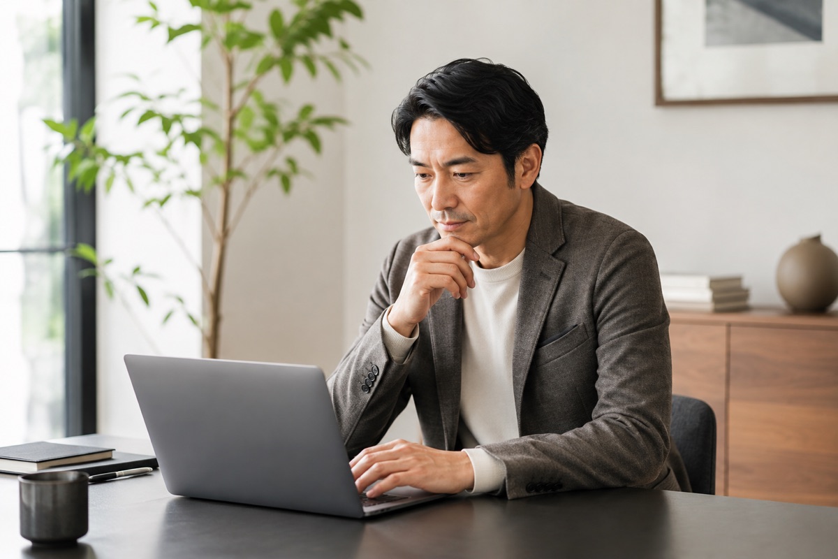 ネイビージャケットを着た会社員
